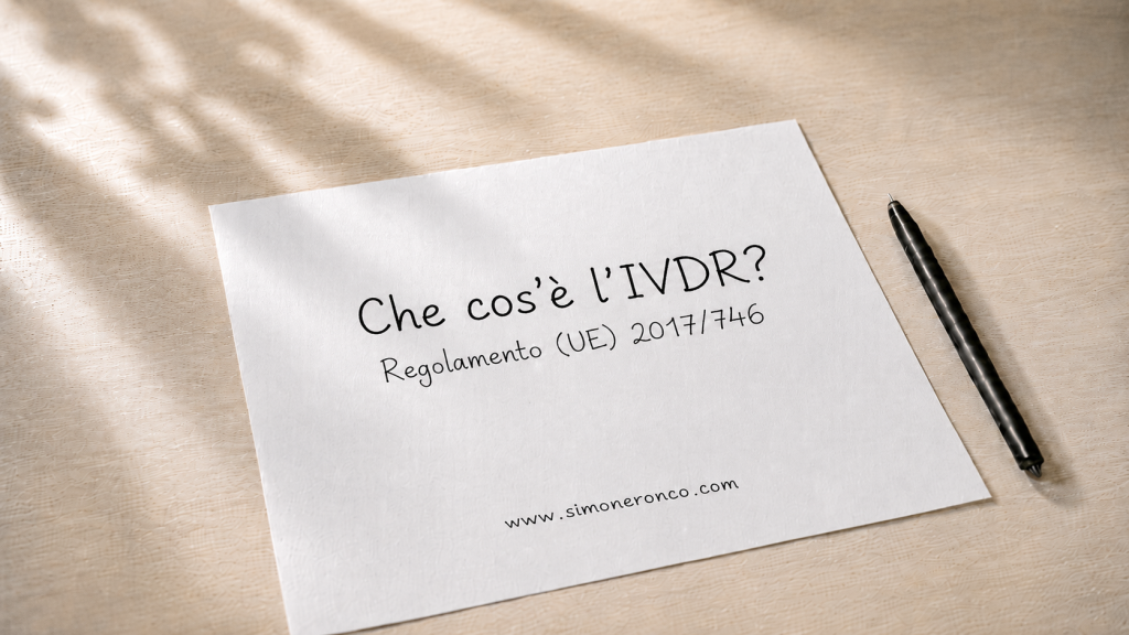 Foglio con il titolo Che cos’è l’IVDR dispositivi medico-diagnostici in vitro e riferimento al Regolamento (UE) 2017/746