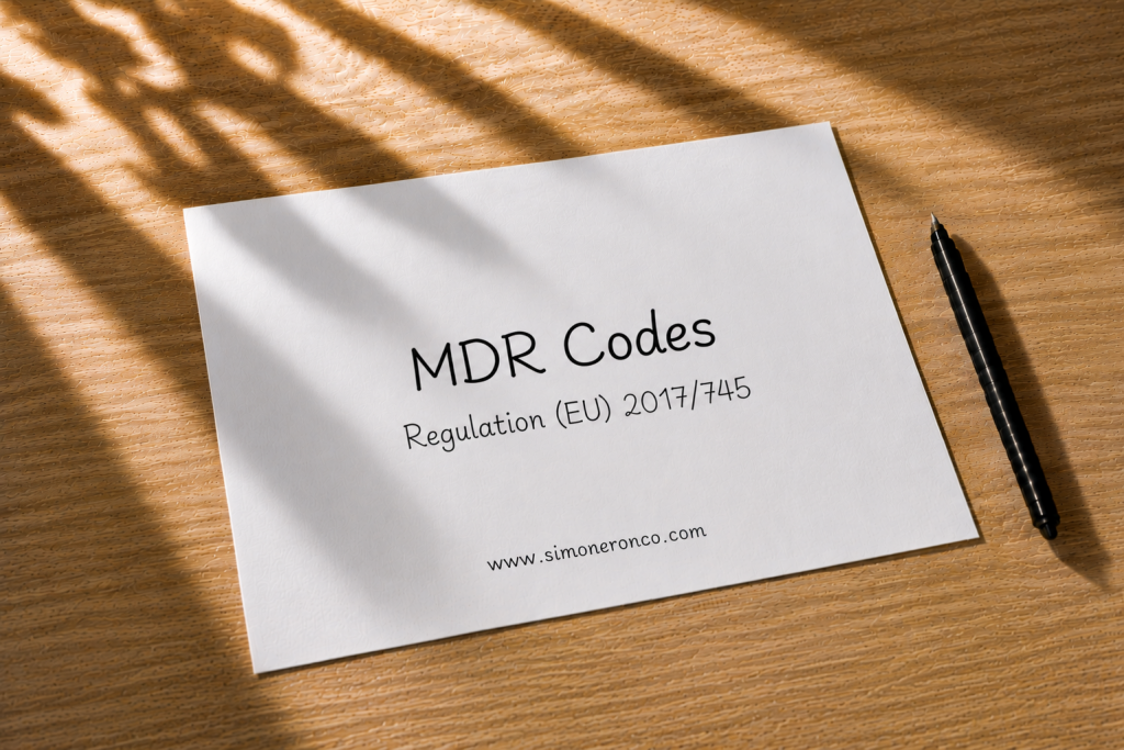 Sheet with the title MDR Codes and reference to Regulation (EU) 2017/745