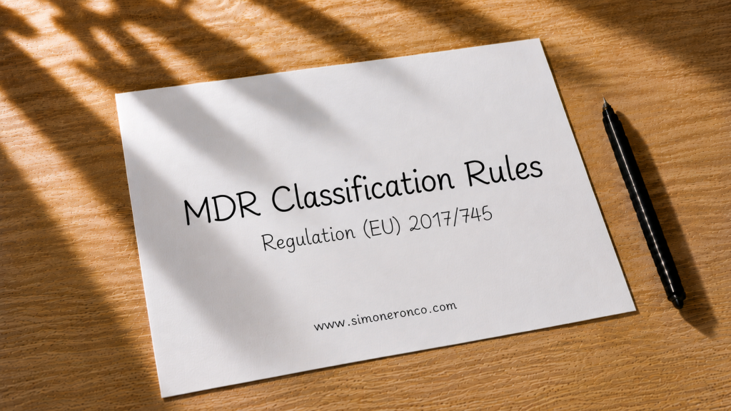 Sheet with the title MDR Classification Rules and reference to Regulation (EU) 2017/745