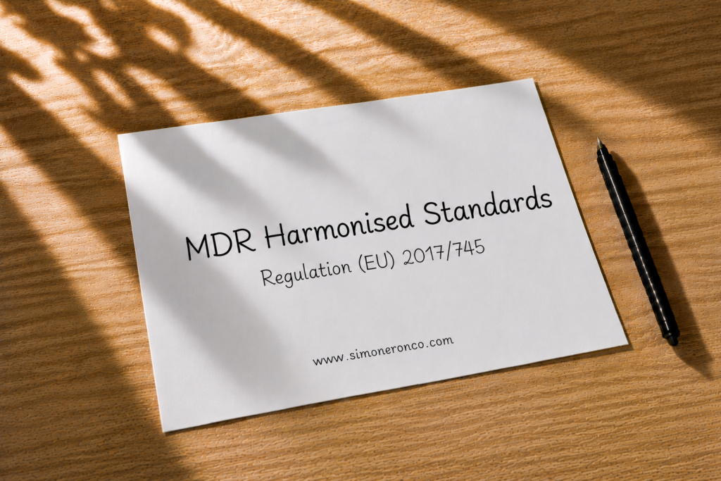 Sheet with the title MDR Harmonised Standards and reference to Regulation (EU) 2017/745