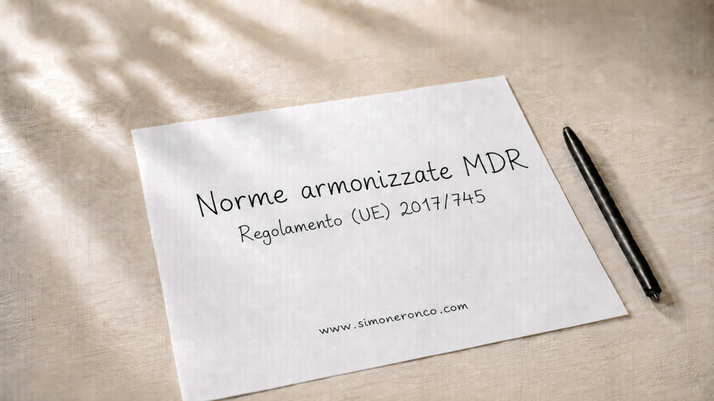 Foglio con il titolo Norme armonizzate MDR e riferimento al Regolamento (UE) 2017/745