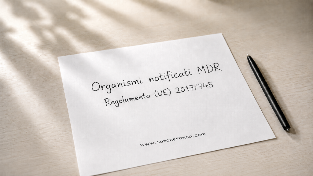 Foglio con il titolo Organismi notificati MDR e riferimento al Regolamento (UE) 2017/745