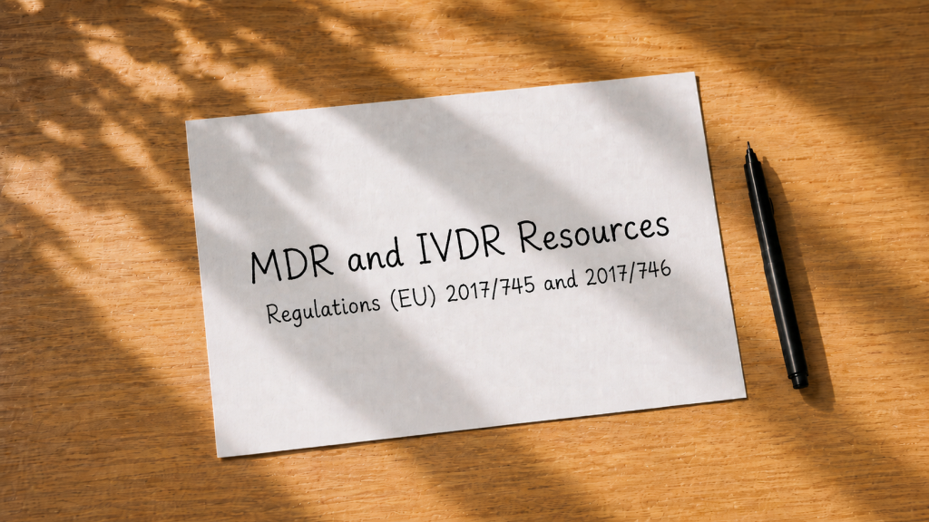Sheet with the title MDR and IVDR Resources and reference to Regulations (EU) 2017/745 and 2017/746