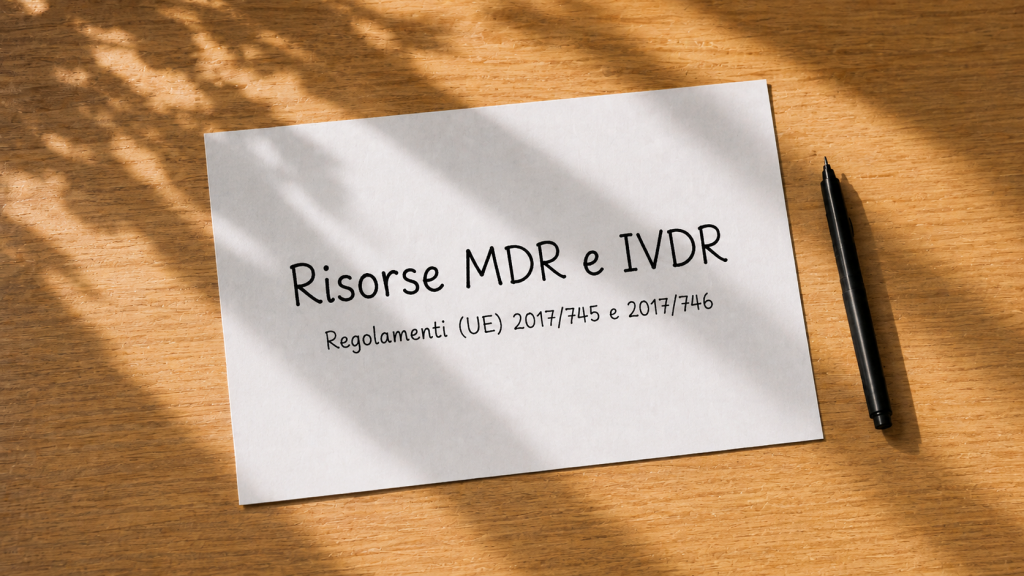 Foglio con il titolo Risorse MDR e IVDR e riferimento ai Regolamenti (UE) 2017/745 e 2017/746